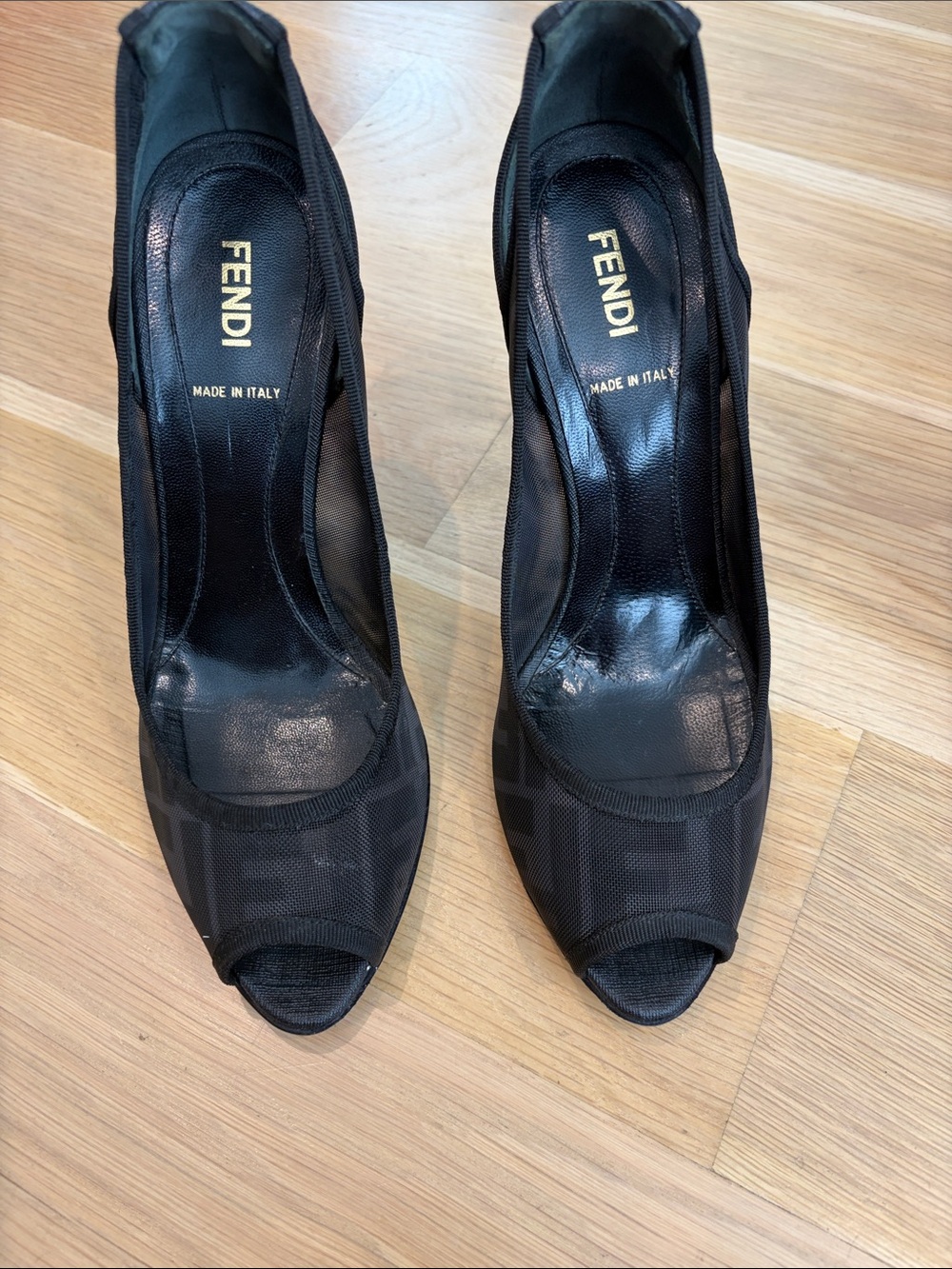 Fendi Black Mesh Peep-Toe Heels